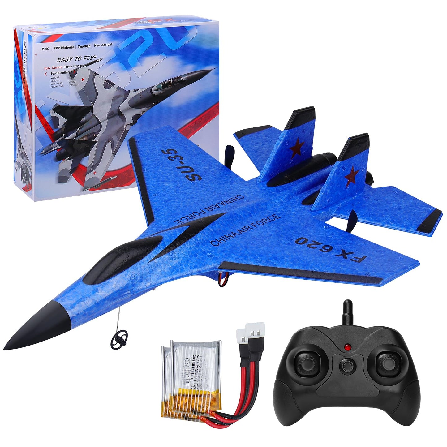 Beffkkip RC Plane 2CH Remote Control Plane SU35 RC Jet 2.4GHz RC Airplane RTF Easy to Fly FX620 Airplane Toys for Beginner, Kids and Adults,with Night Lights USB Charging（Blue）