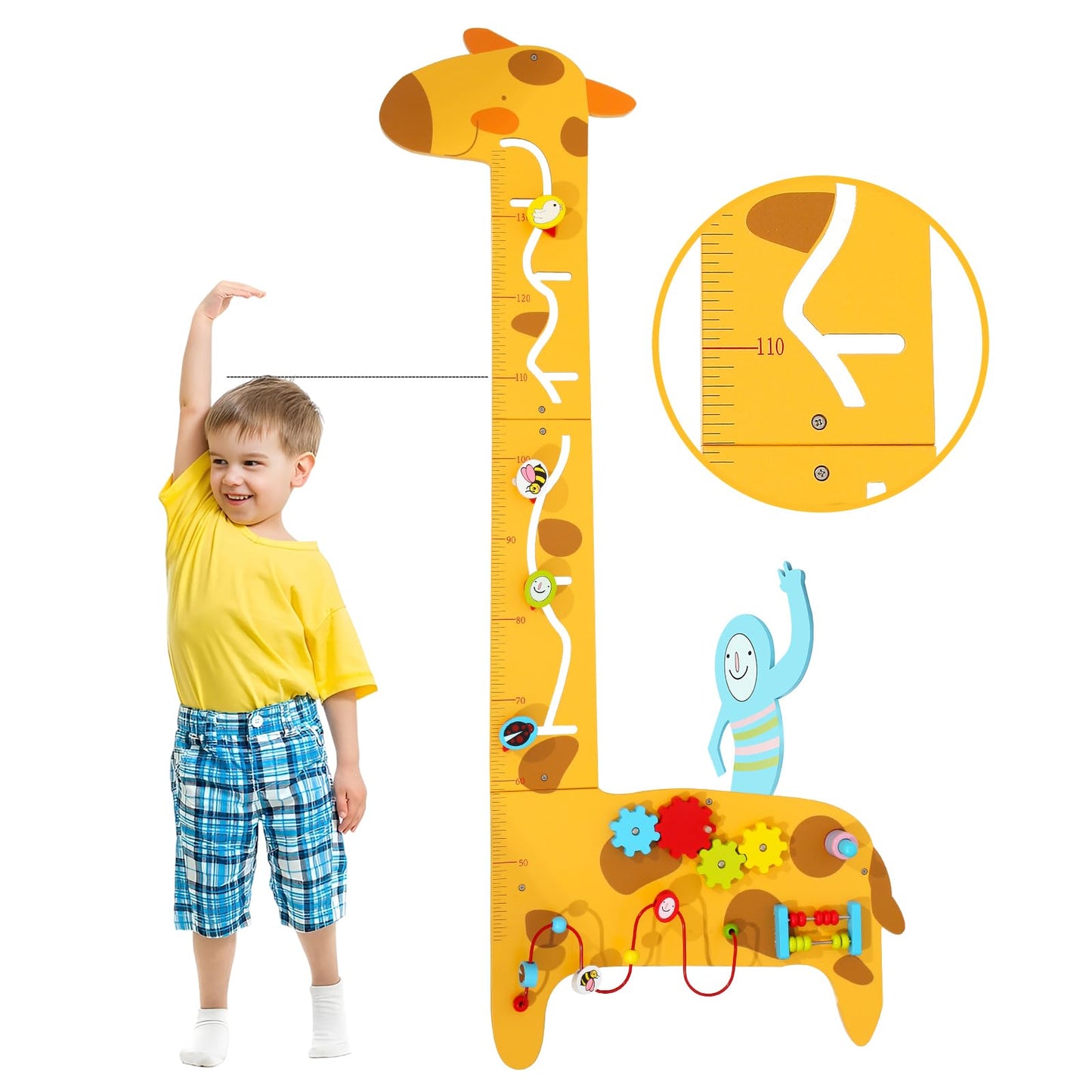 Dollox Giraffe Activity Wooden Wall Panels, 7-in-1 Toddler Multifunctional Busy Board Sensory, Interactive Educational Toy Montessori Wall Decor Preschool Toy for Daycare Activity Center Livingroom