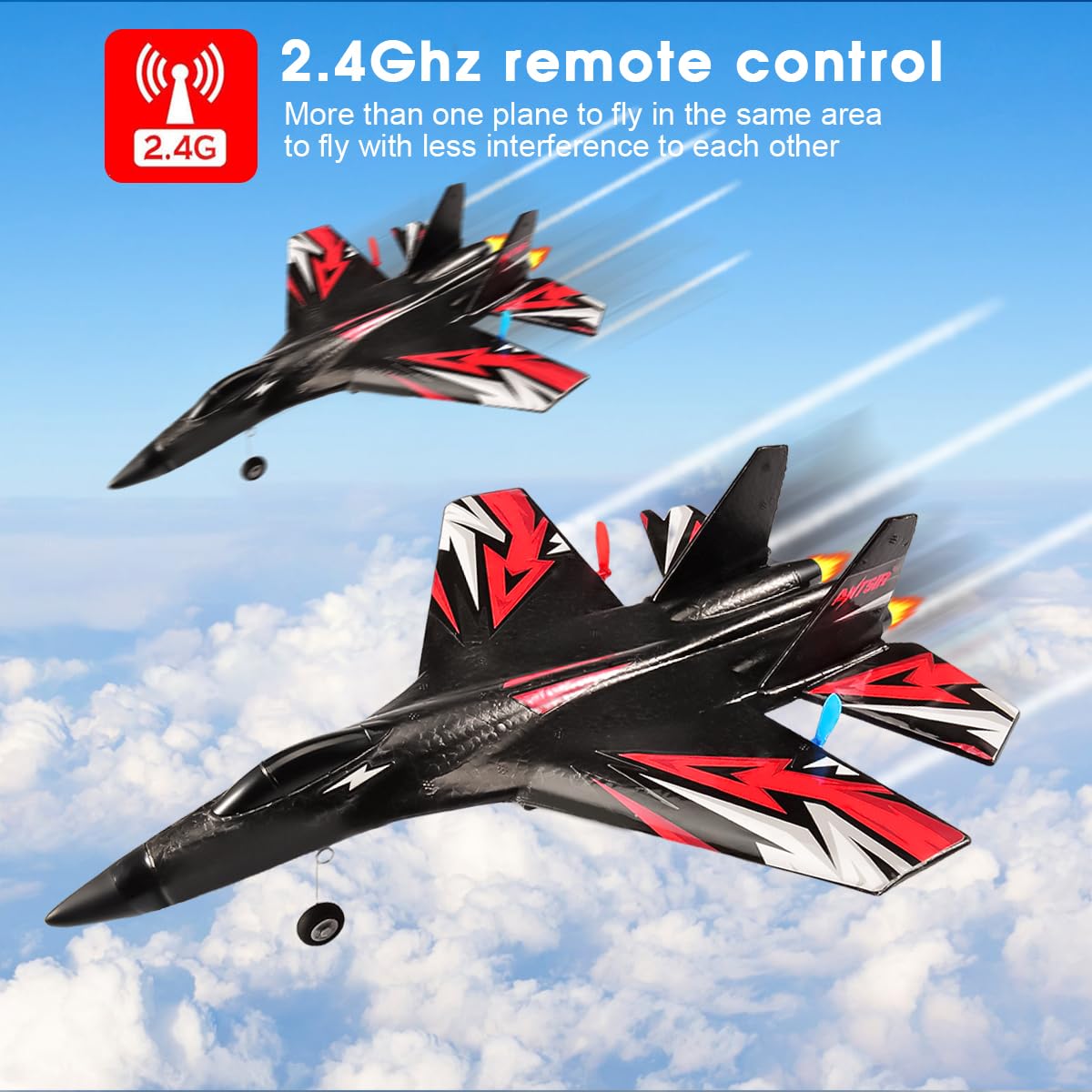 RoofWorld New Upgrade SU27 RC Airplane, Remote Control Fighter Toys, 2.4GHz 6-axis Gyro Stabilizer RTF Glider Aircraft Plane with 2 Batteries Easy to Fly Outdoor Toy for Adults Kids Beginners Boys