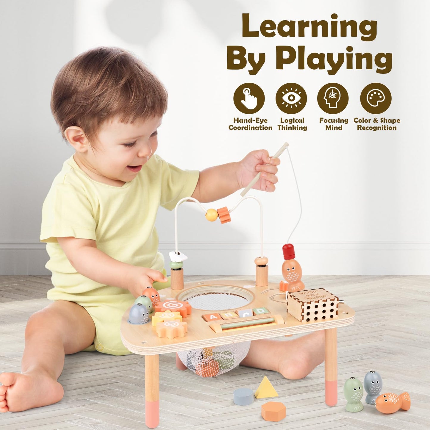 Activity Table for 1 Year Old, Montessori Toys for 1 2 Year Old Girls Boy Gifts, 8 in 1 Wooden Sensory Play Table for Toddler 1-3, Learning Toys for Baby 12-18 Months 1st Christmas Birthday Gifts