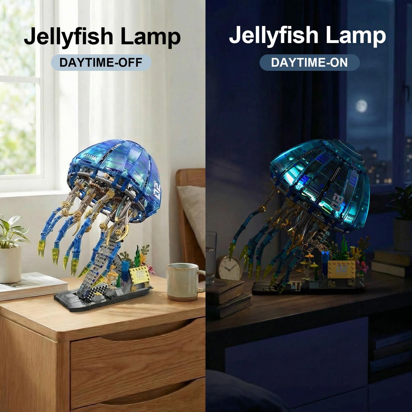 Holexapyd Mechanical Ocean Jellyfish Building Sets for Adults, Cyberpunk Sea Animals with LED Lights & Stand, Aquarium Fish Tank Decor, Creative Set (1146 PCS)