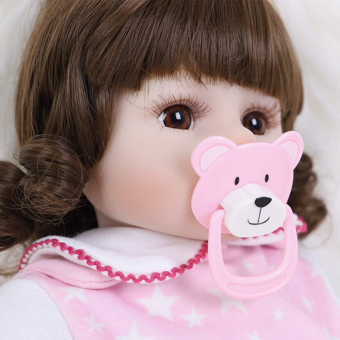 ENADOLL Reborn Baby Dolls - 16 inch Realistic Silicone Vinyl Weighted Soft Body Lifelike Doll Curly Hair Girl Gift Set for Ages 3+(Curly Hair)