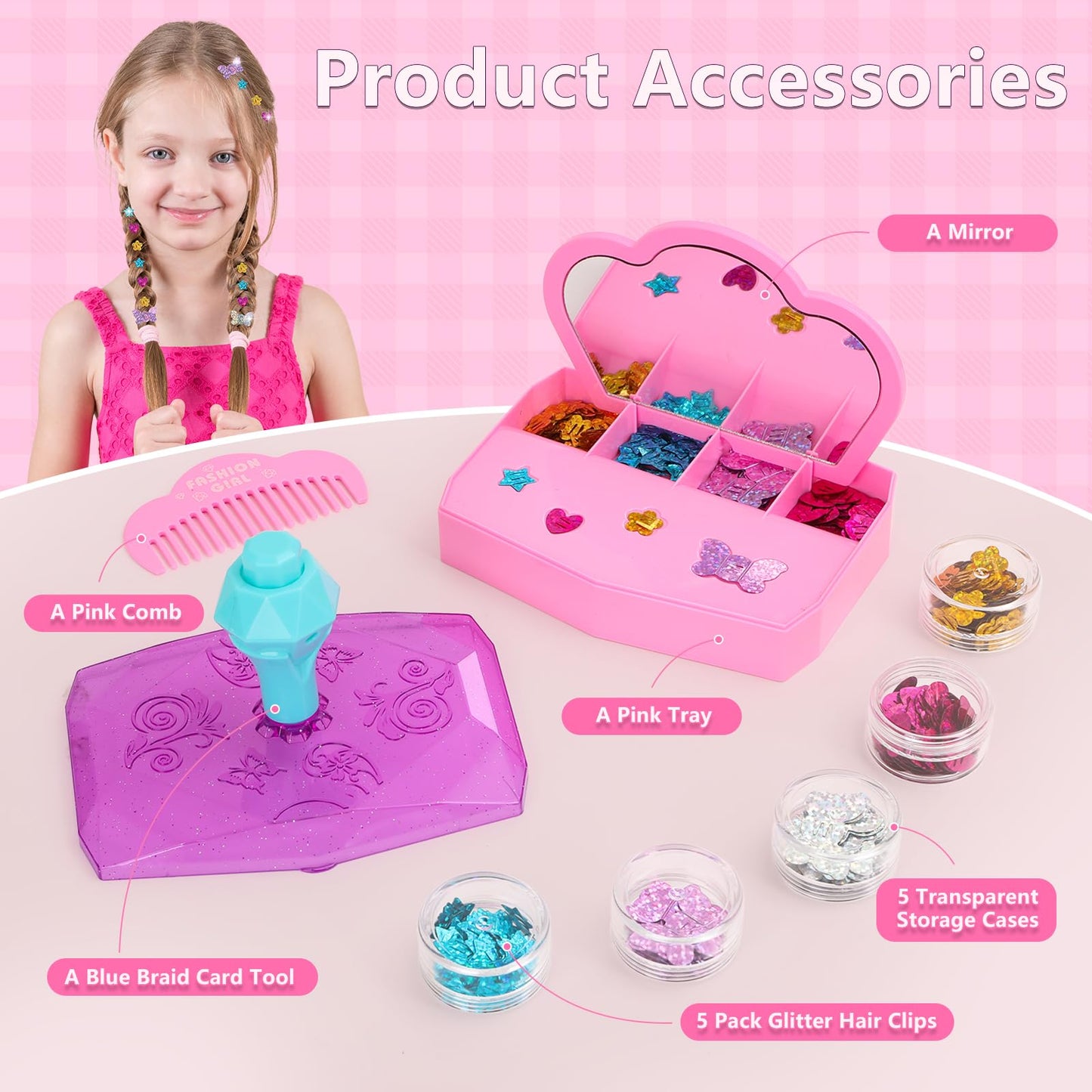 WooWee Hair Gem Stamper Kit, Sparkling Hair Jewels Styling Tool for Girls, Creative DIY Hair Art Crafts with Glitter Sequins, Birthday Party Gifts Toys for Girls Ages 3-12 Years Old