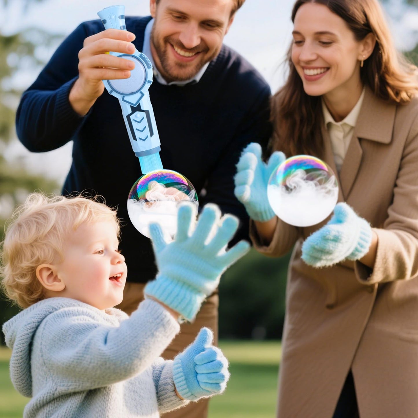 Palksky Fog Bubble Machine with Magic Smoke, Rechargeable Bubble Blower Make for Kids Toddlers, Unique Fog-Filled Interactive Bubbles for Outdoor/Indoor Birthday Party