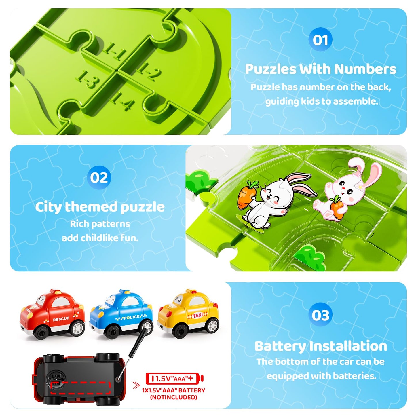 Beby Buty 64PCS Puzzle Race Track Car Set for Kids Boys, Floor Puzzle Tracks Car Toys for Boys Girls Ages 3-5 4-6, Toddler Toys Gifts for 3 4 5 Year Old, Ideal 3 4 5 6 Year Old Birthday Gifts