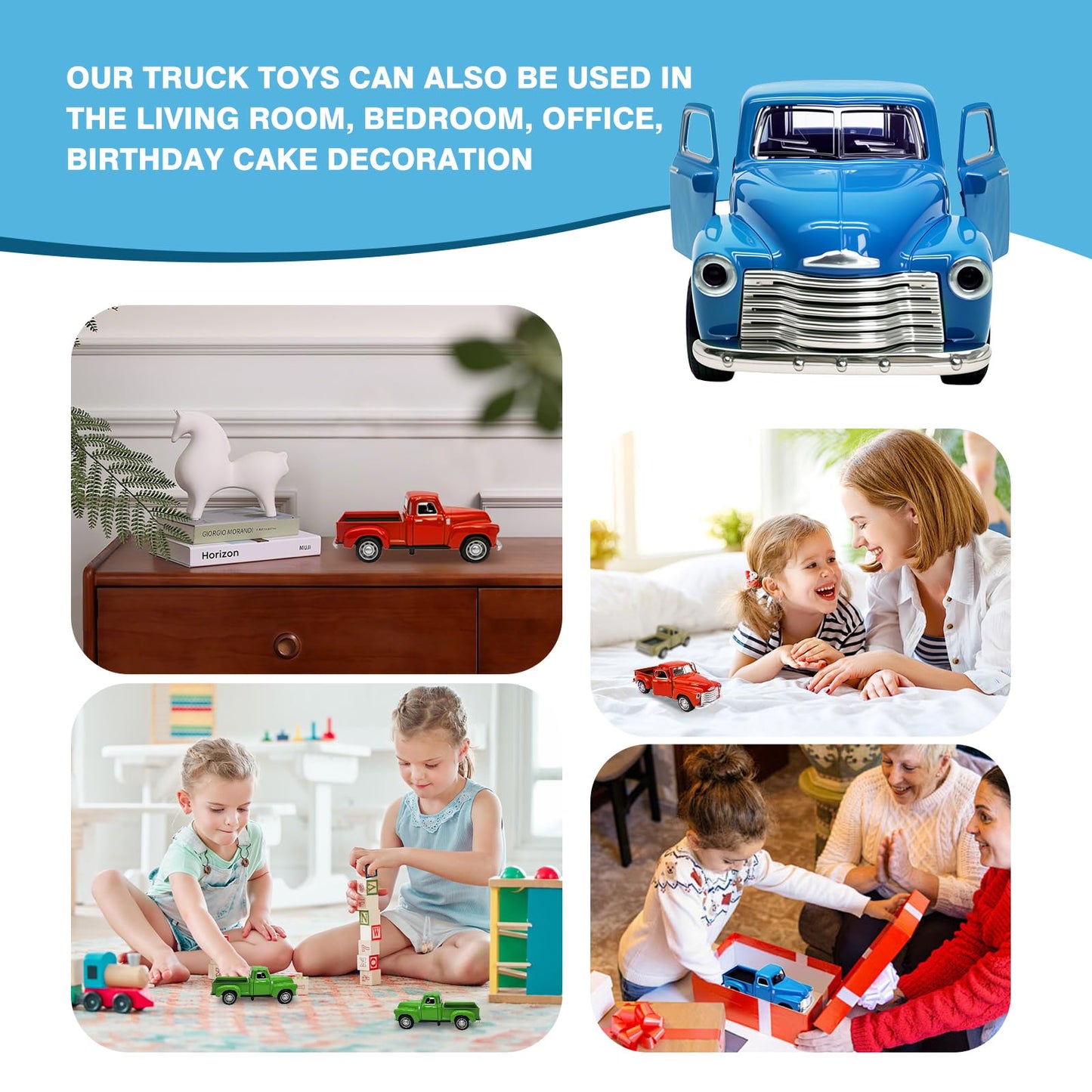 AGSIXZLAN Little Blue Truck Toy for Toddlers 2 3 4 5 6 7 8 Year Old Boys Girls,1:32 Alloy Toddlers Car Toy Driveable,Car Door Can Open,Toy Trucks for Kids Easter Christmas Birthday Gifts
