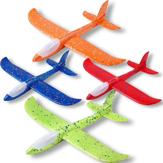 IJRPLM 4 Pack LED Airplane Toys, 17.3" Large Throwing Foam Plane, 2 Flight Mode Glider Plane, Outdoor Flying Toy for Kids, Flashing Glider Plane Foam Airplane Toy For 3 4 5 6 7 8 9 Year Old Boys Girls