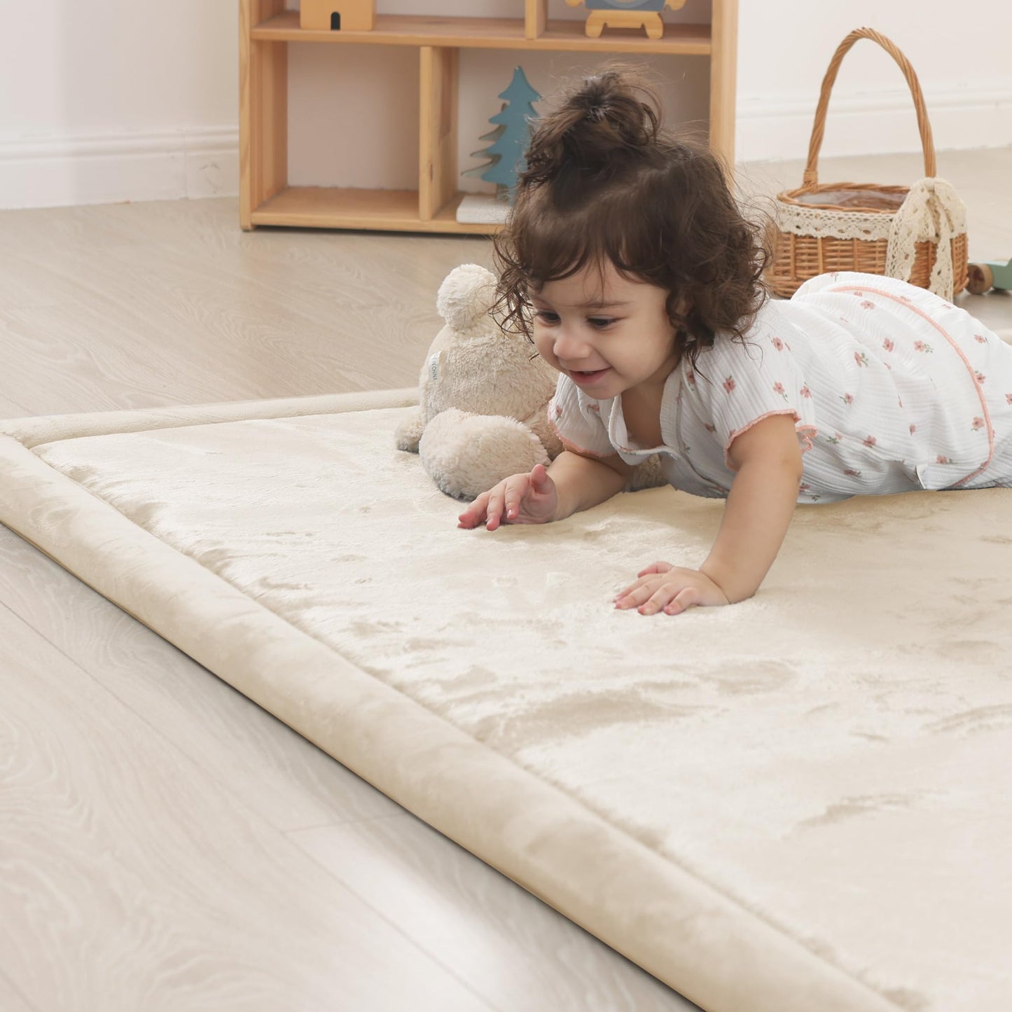 1.5" Thick Baby Play Mat for Floor Tummy Time, 50"x 50" Pro Soft Baby Activity Playmats Playroom, Easy Care with Non-Slip Safe for Infant Toddler Kids Crawling(Beige)