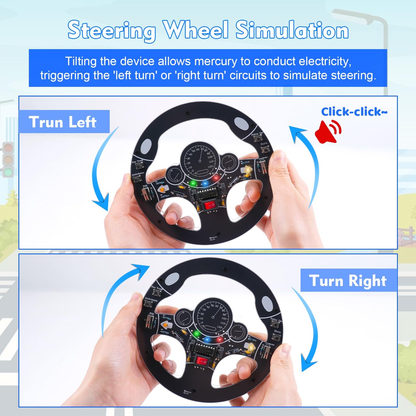 MIOYOOW DIY Steering Wheel Simulation Soldering Practice Kit, STEM Electronics Solder Project Car Wheel Simulator Circuit Board Soldering Kit for Home & School Learning
