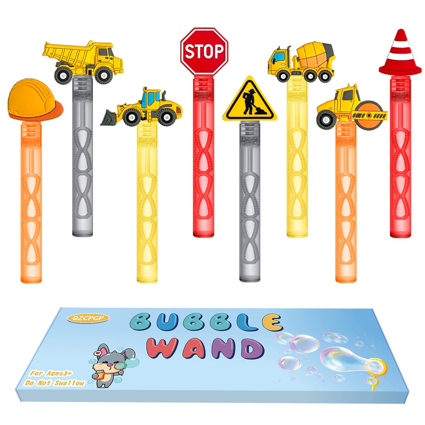 QZCPGP Construction Party Favors,24Pcs Construction Bubble Wands for Kids Birthday Party Supplies,Baby Shower Prizes Pinata Goodie Bag Stuffers Gift