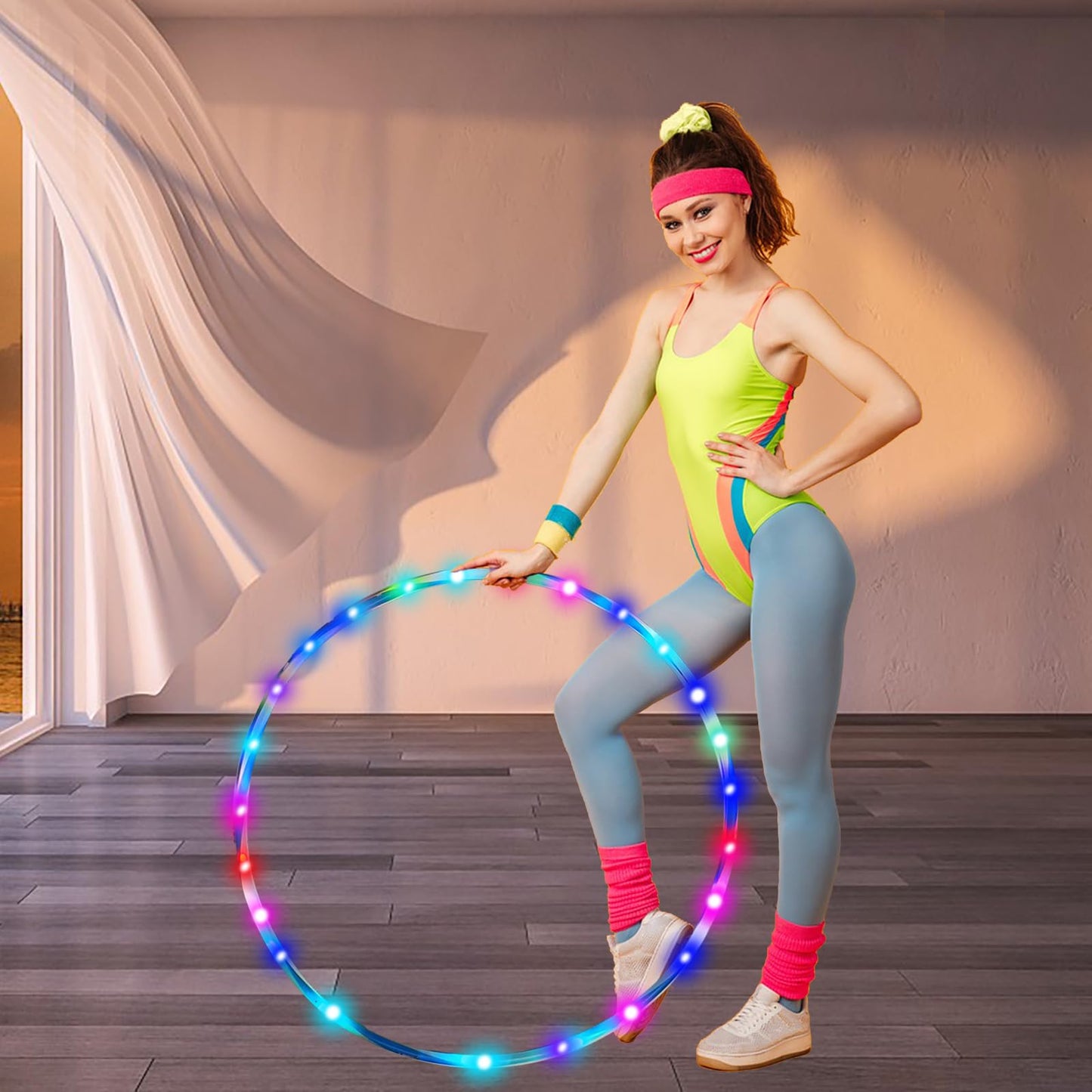 4Pack Led Hoops for Adults, 36in Fitness Equipment Weight Loss Auto Color Changing Strobe Glow Light Hooper Gift, 90cm Hooper Hoop(Two AA Batteries are Needed. Not Included)