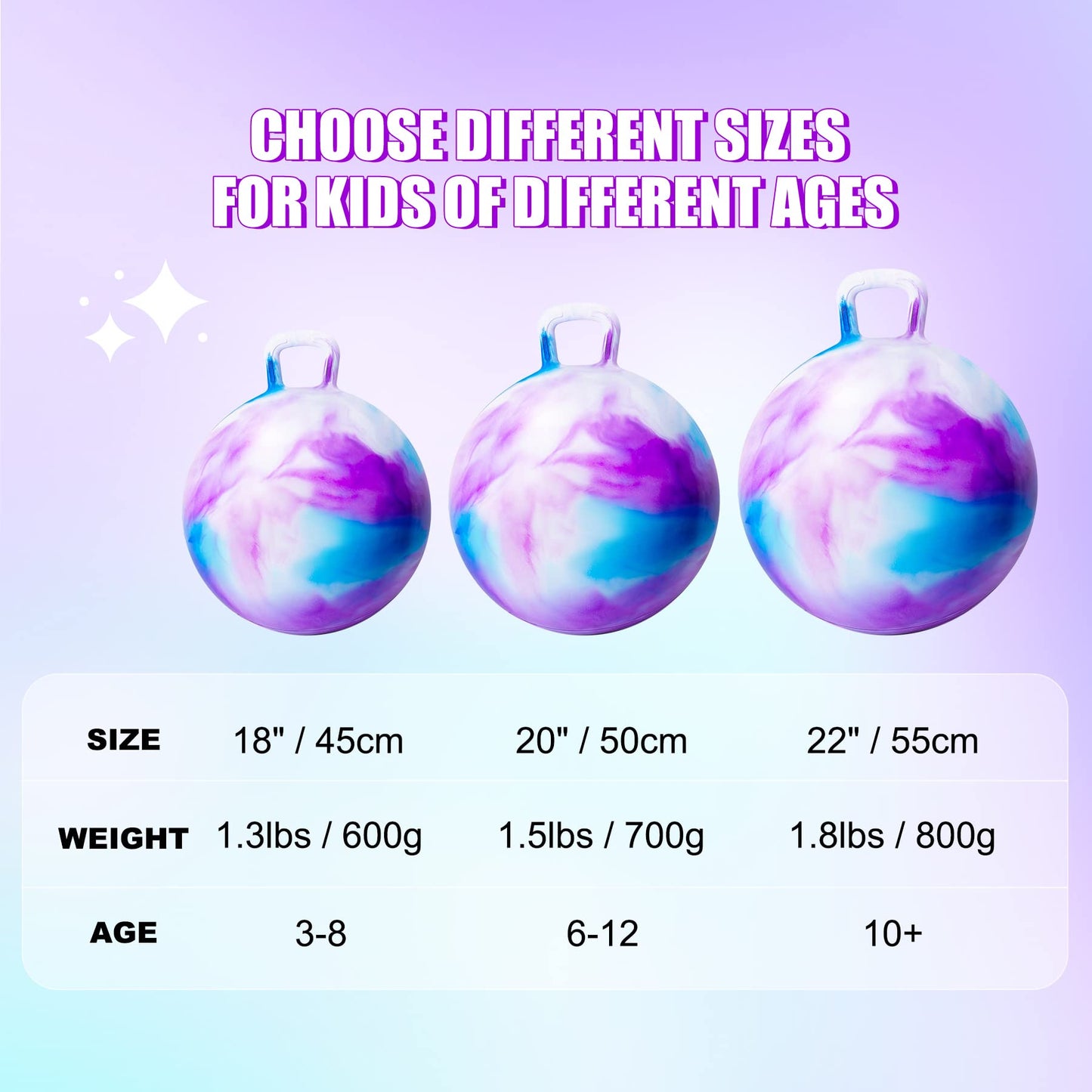 ZOOJOY Hopper Ball, Hopping Toys for Kids, 22 inch Bouncy Ball with Handle for Boys Girls Aged 10+, Inflatable Clouds Bounce Hopper Toy with Pump