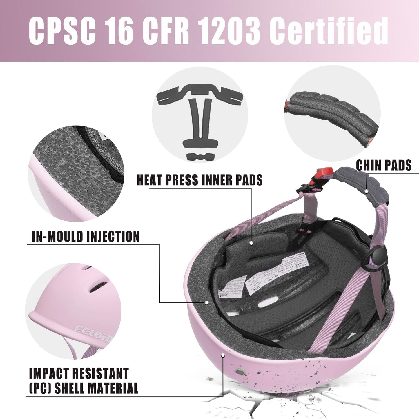 CELOID Kids Bike Helmet,Toddler Cyling Helmets for Ages 5-8 Years Boys Girls,Child Adjustable Multi-Sport Bicycle Skateboard Roller Skate Scooter Rollerblade Balance Skateboarding Helmet,Lilac