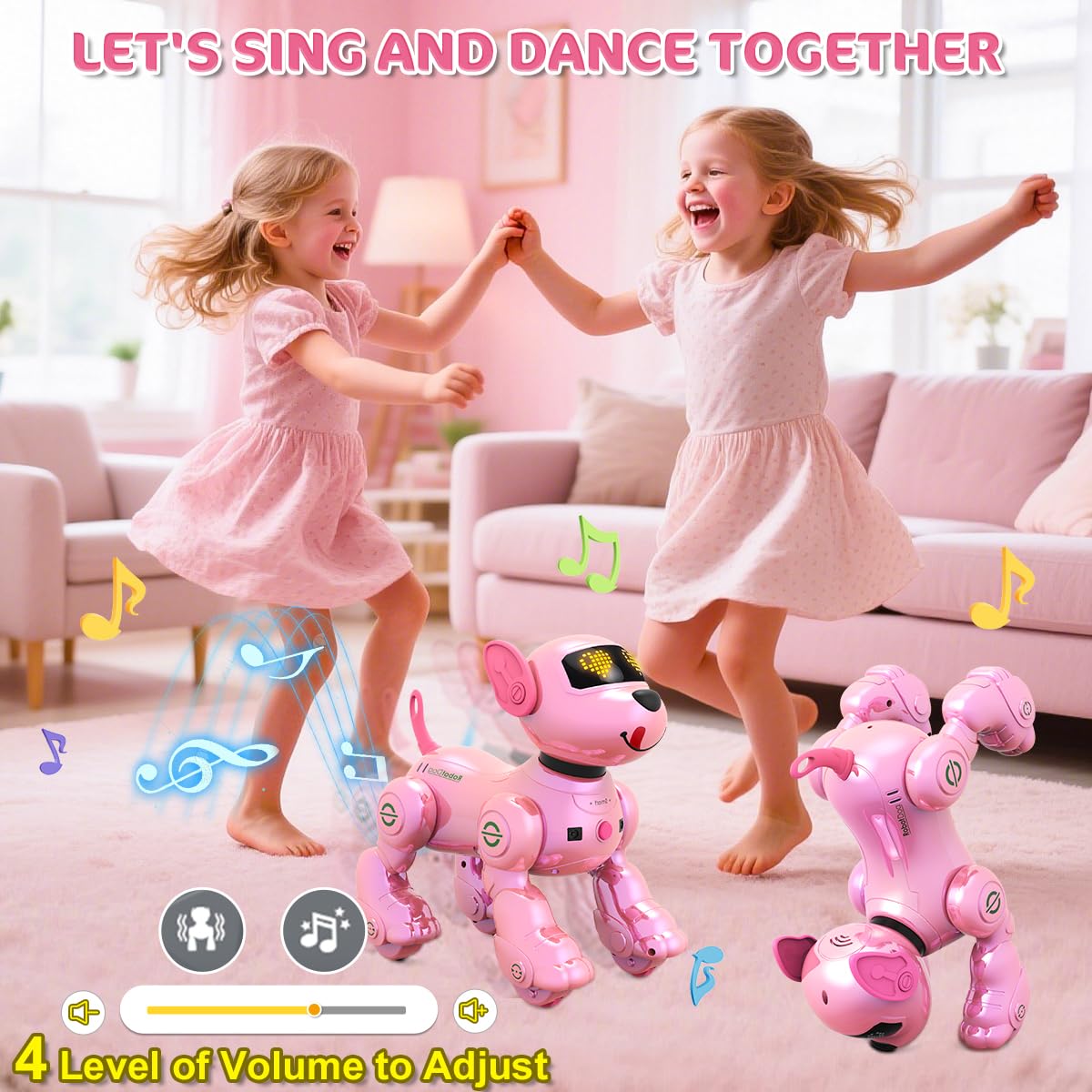 VATOS Rechargeable Robot Dog for Kids, Remote Control Robotic Dog with Programmable, 17 Interactive Functions & Volume Adjustable, Singing Dancing Robot Dog Toy Gift for Girls 3-8 Years Old, Pink