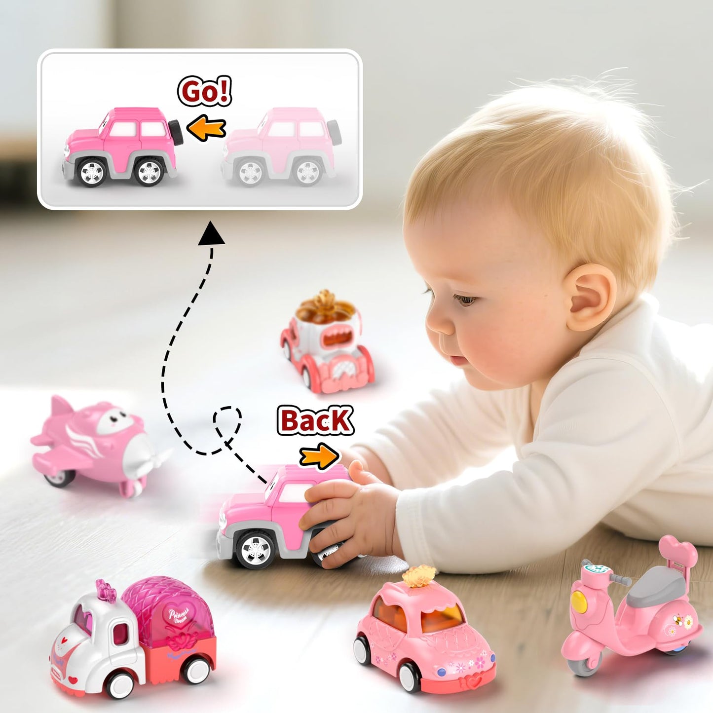 usrela Truck Toys for 2 3 Year Old Girl, 7-in-1 Carrier Truck Car for Toddler Girl, Toys Cars Age 2-3-4 with Light & Music, Birthday Gifts for 2+ 3+ Year Old Girls