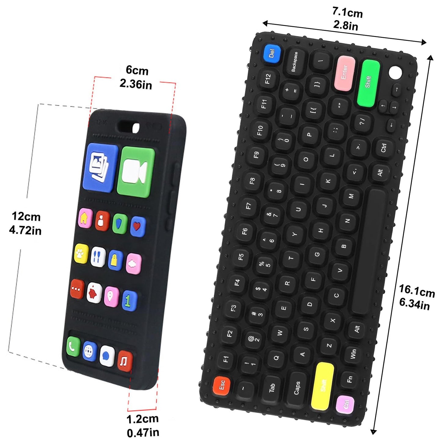 GUIGUZHJ Teether Toys, Teething Relief Teethers Toys for Babies 3-6 12 Months, Play Phone Remote Control Keyboard Toy for Newborn Infant Boy Girl Autism Essentials, Food Grade Silicone Sensory Toy