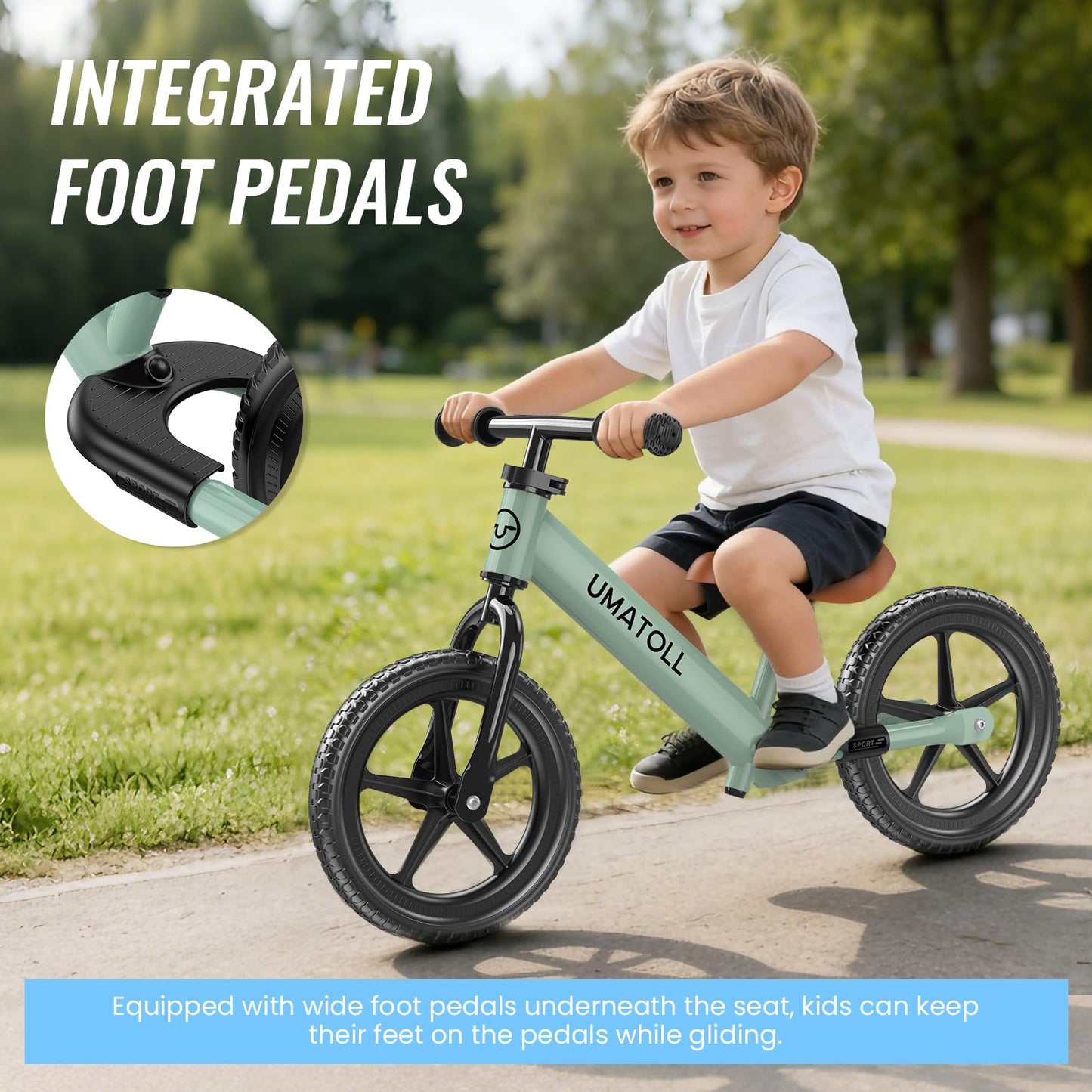 Umatoll Toddler Balance Bike for 2-5 Year Old, Adjustable Kids Toy Bicycle, Gift for Ages 2-3 Girls Boys (Green)