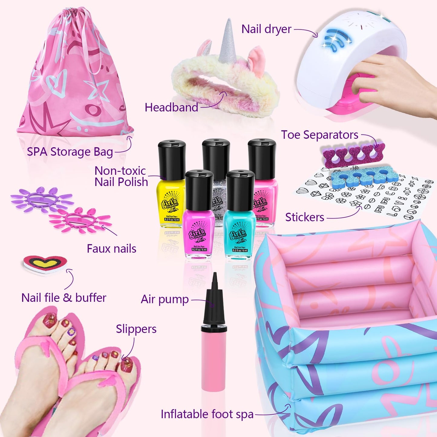 Kids Spa Day Kit for Girls Toy - Nail Polish Set for Girls Gifts 7-12 - Foot Spa Day Girl for Manicures Pedicure - Nail Art Salon Kit Christmas Birthday Gift for 6 7 8 9 10-12 Years Old (Kids Edition)