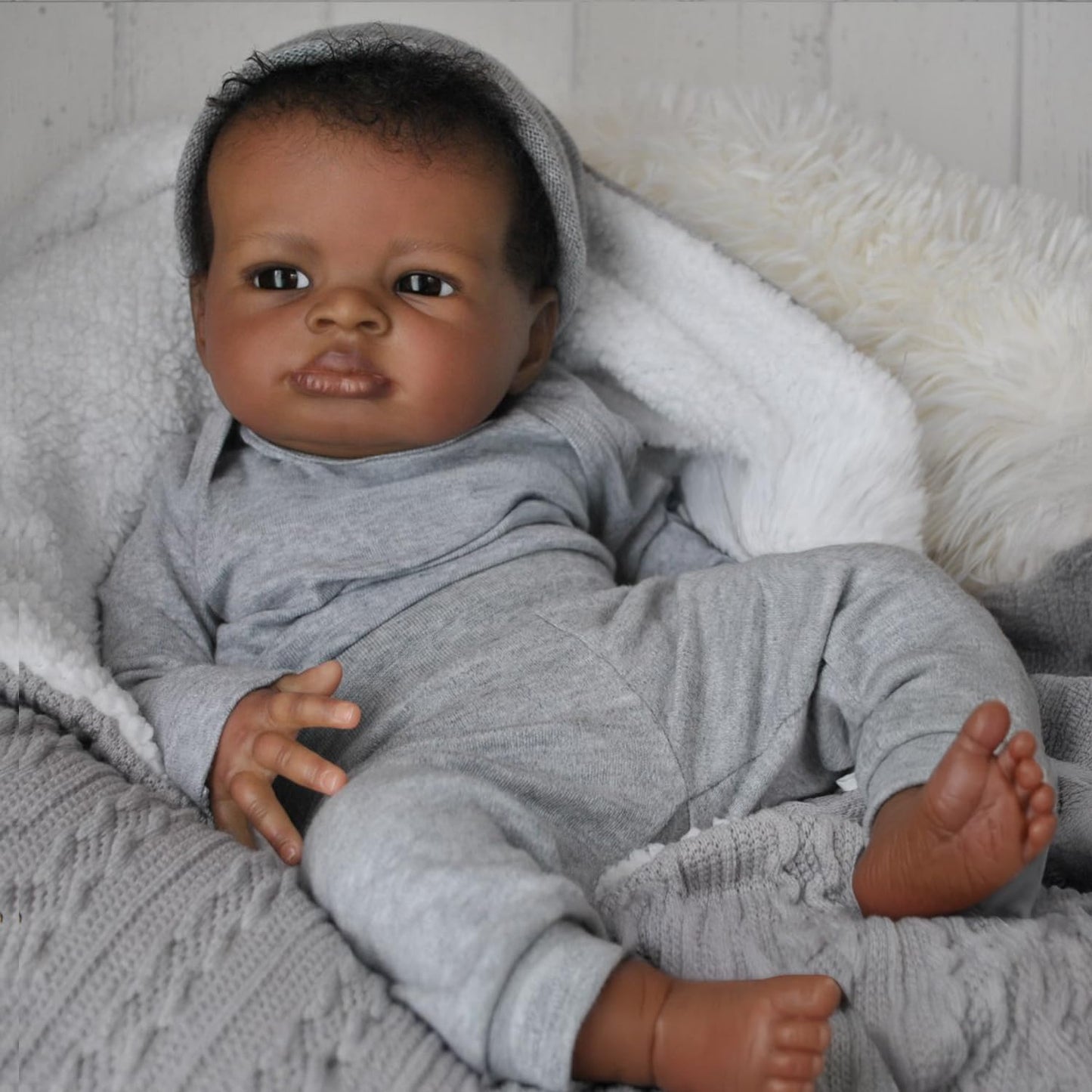 WOOROY Realistic Reborn Baby Dolls Black Boy, 20 Inch African American Newborn Boy Doll, Lifelike Weighted Soft Body, Christmas Birthday Gift for Kids Age 3 +