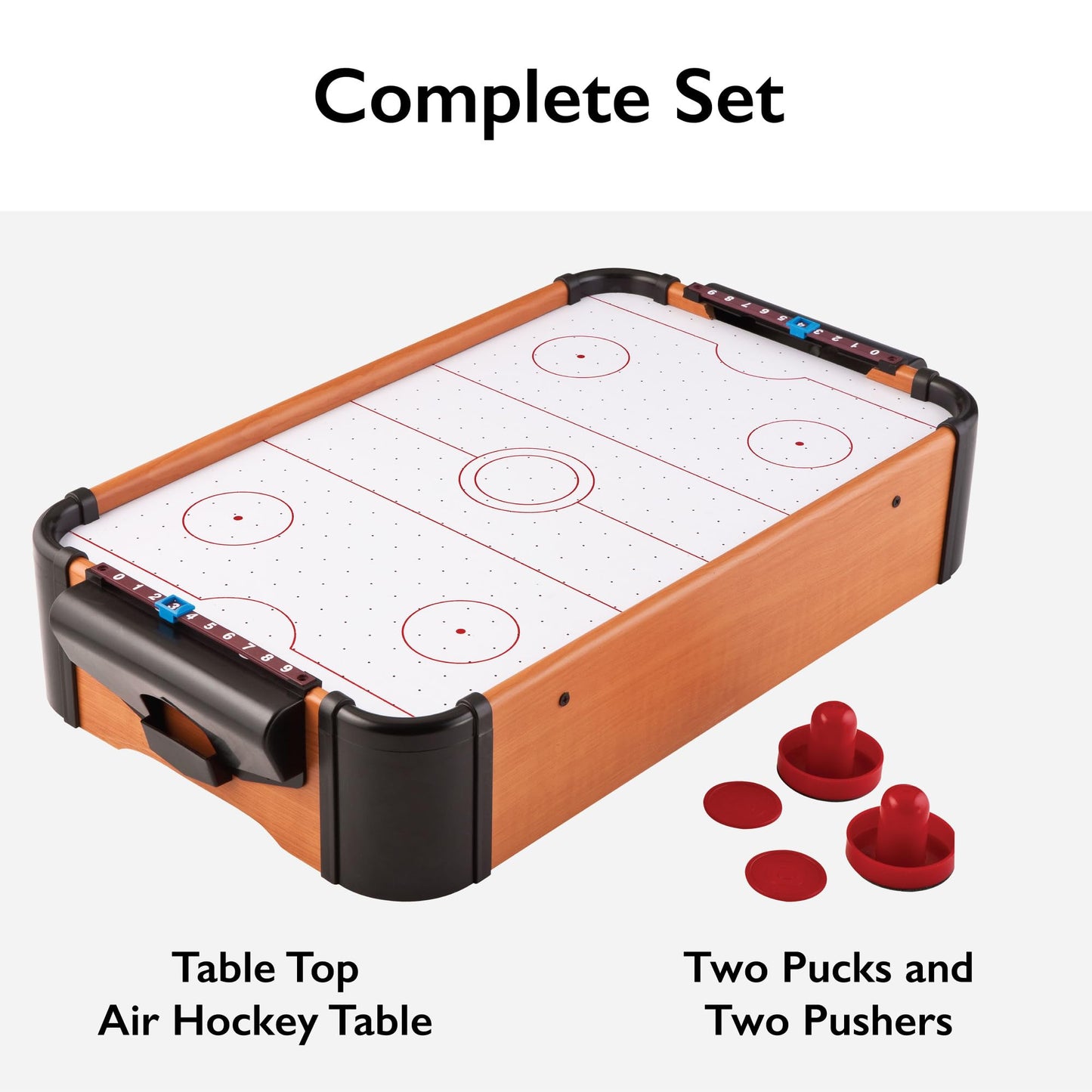 Mainstreet Classics 22 Inch Tabletop Air Hockey Game for Kids and Family, Mini Air Hockey Table with Battery Powered Motor, Includes 2 Pucks and 2 Pushers