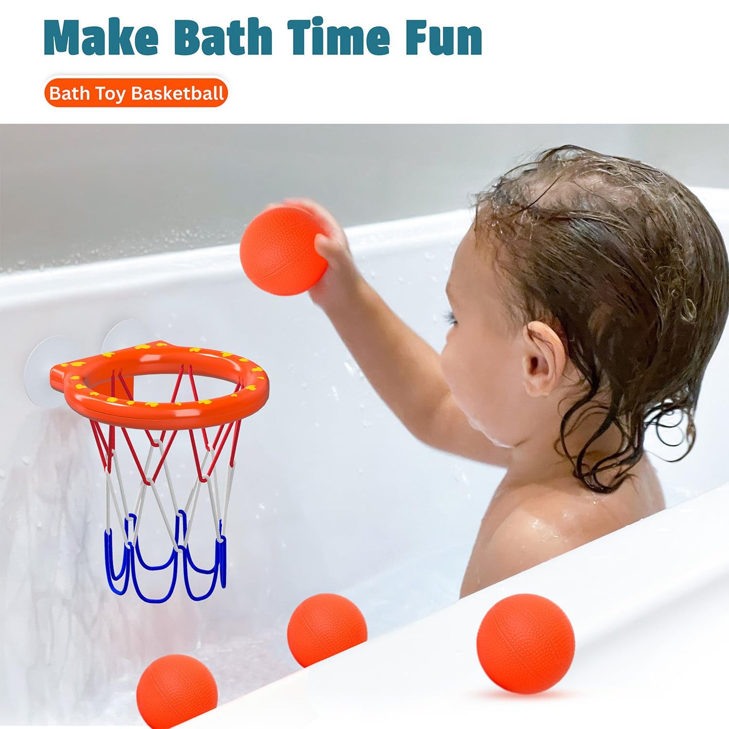 Bath Toys – Bathtub Basketball Hoop for Toddler | Bath Toys for Kids with 4 Mold-Free Balls and Strong Suction Cups Basketball Hoop | Toddler Shower Toys and Fun Bathtub Toys for Boys and Girls