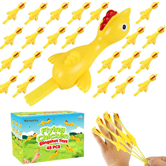 Mantyplay 48 Pcs Slingshot Rubber Chicken Finger Toys, Funny Gag Gifts for Kids Party Favors, Sticky Rubber Chicken Fidget Toys, Treasure Box Toys Classroom Prizes for Boys Girls