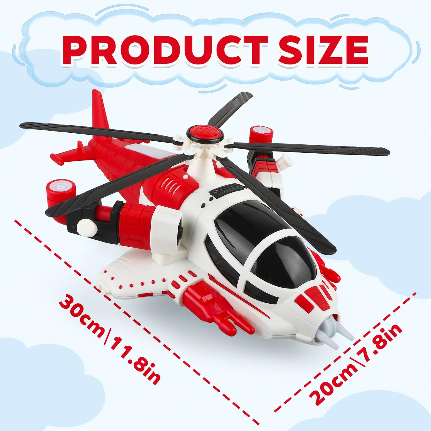 victob Helicopter Toy for Toddlers with Lights and Music, 360° Rotating Airplane Toy for Kids, Bump-and-Go Action, Birthday Gift for Boys Girls Ages 3-7 (Red)
