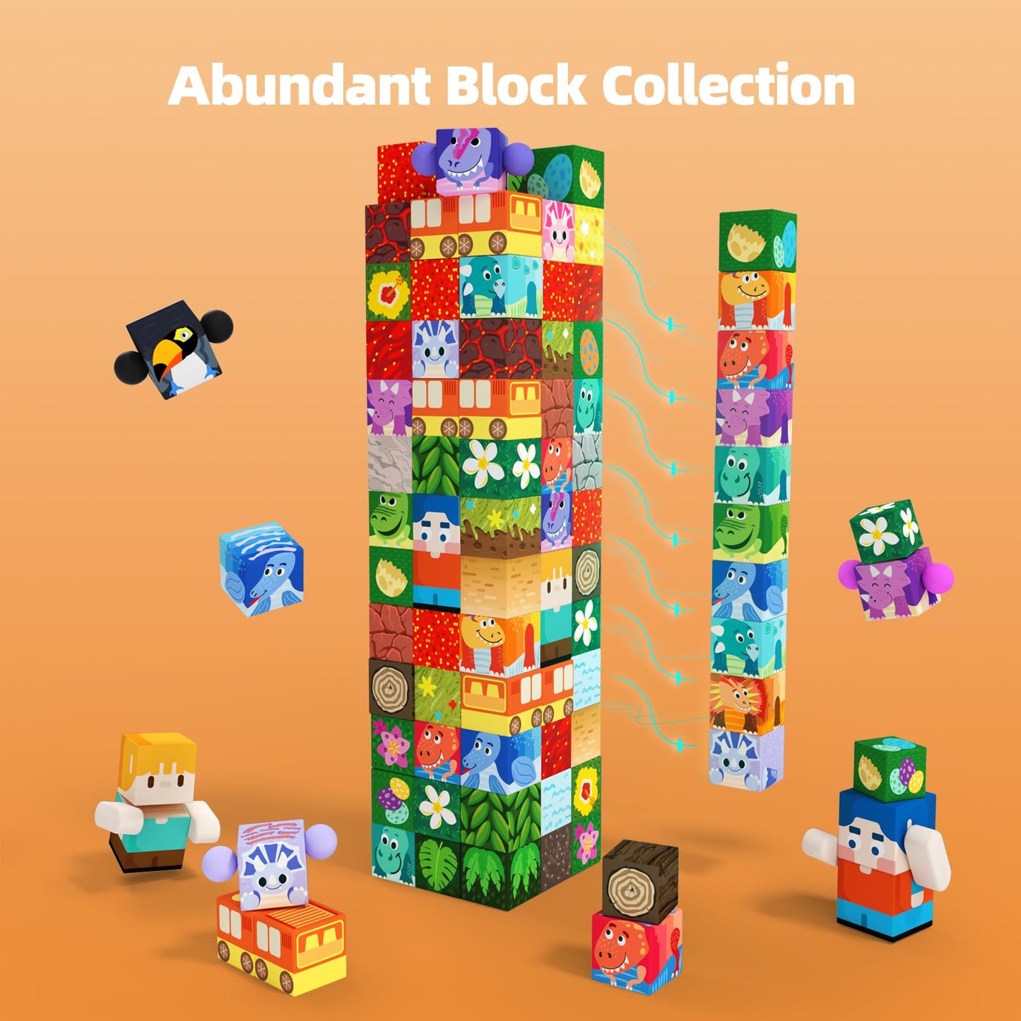 GobiDex Large Size Magnetic Building Blocks Volcano Dinosaur Set for Toddler, 100PCS Sensory STEM Toys for Kids Ages 3-5 5-7 4-8, Birthday Gifts for 3+ Year Old Boys Girls Kids (1 inch)