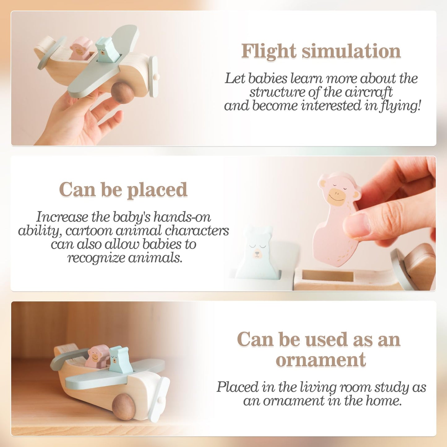 ibwaae Wooden Airplane Toys Set for Toddlers, Air Transport Vehicles Play Set Baby Push Car Toys for Babies Montessori Toy for Baby Gift