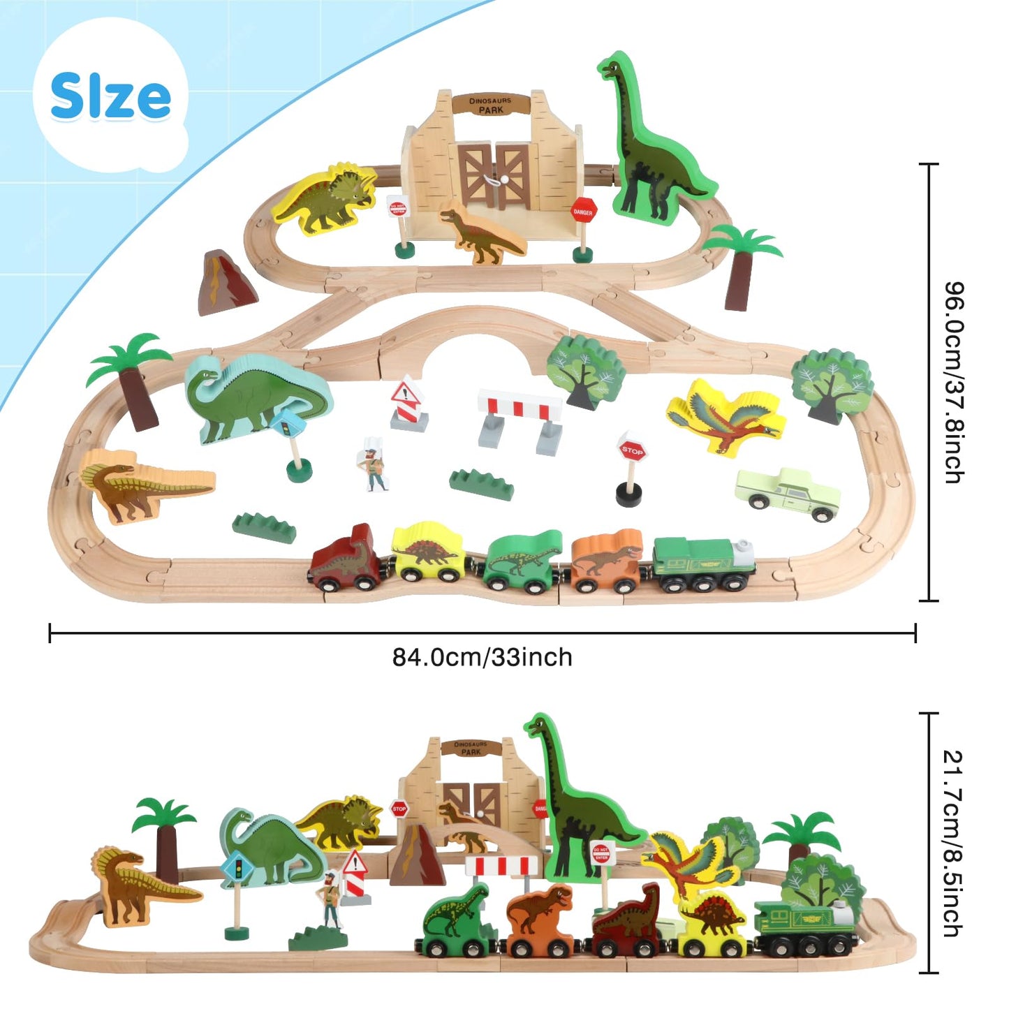Canuan Wooden Train Set, Dinosaur Toys for Kids 3-5, Compatible with Major Brands, STEM Railway Playset, Ideal Wooden Train Track Set for 3 4 5 6 7 8 Year Old Kids Boy Girl