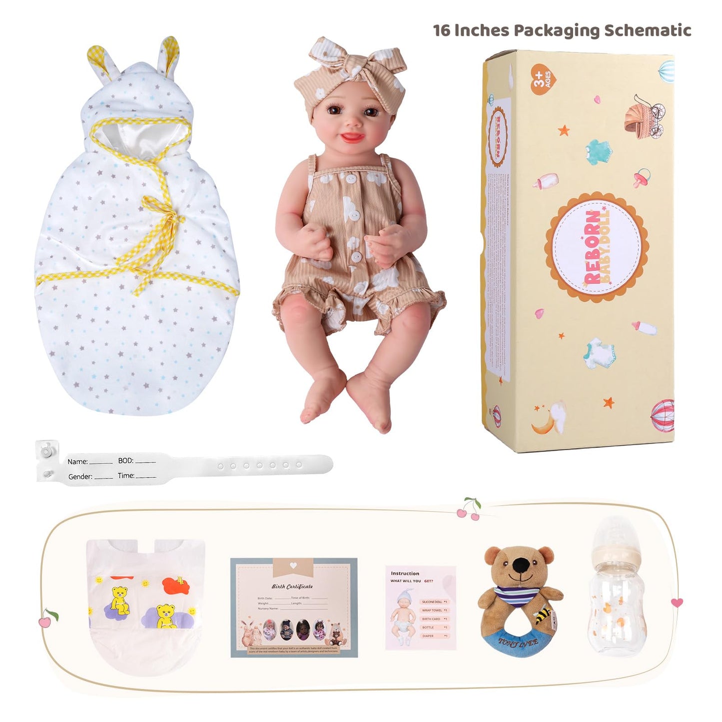 BABESIDE Reborn Baby Dolls Silicone Full Body - 16 Inch Silicone Baby Doll, Realistic Baby Doll Girl with Lifelike Details, Soft Full Body Gift for Girls Ages 3+