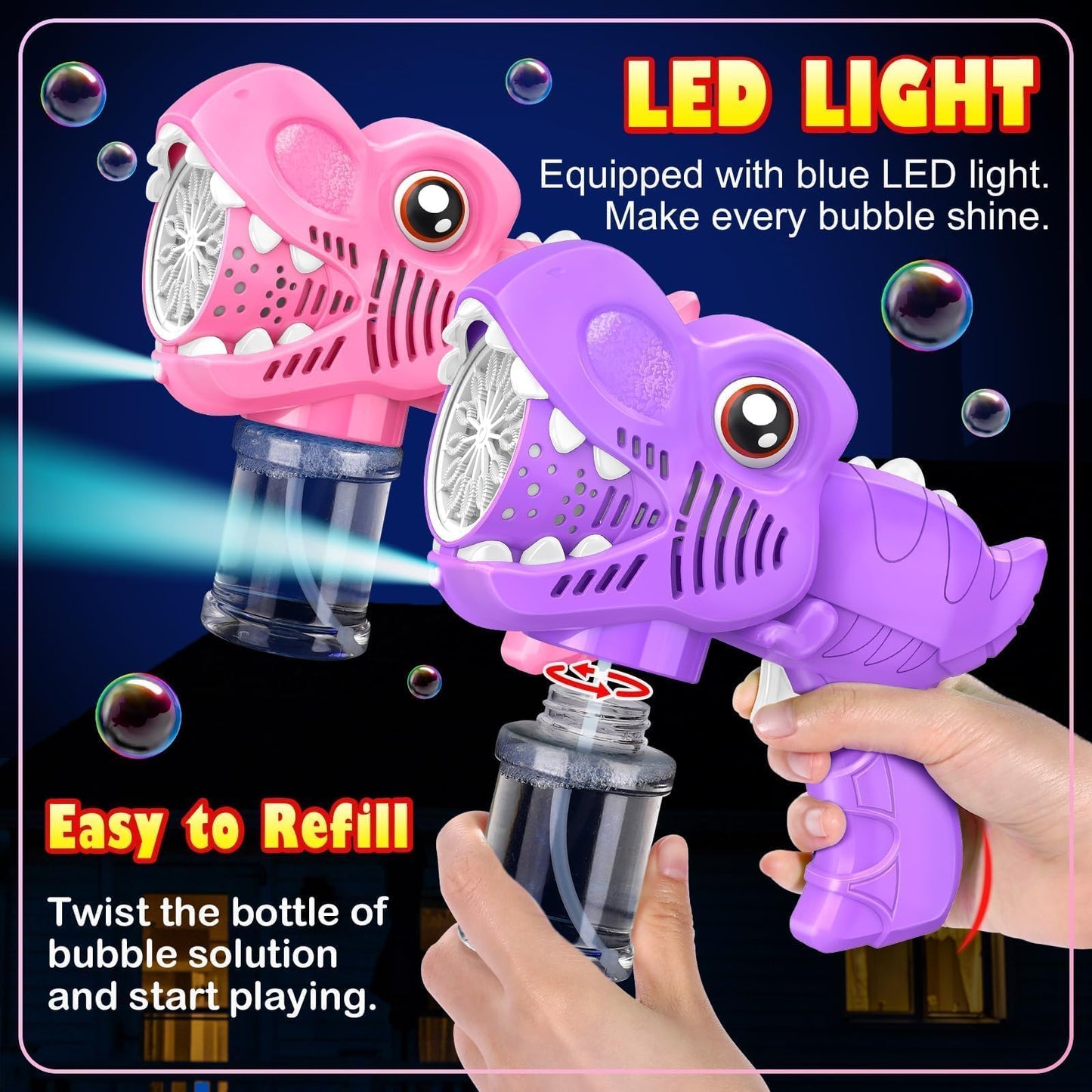 4 Pack Bubble Machine Guns - Toys for Boys Girls Ages 3-5 4-8 with 4 Bottle Solutions Kids Birthday Gift Bubble Blower for Kids Easter Toys Christmas Stocking Stuffers Valentines Outdoor Party Favors