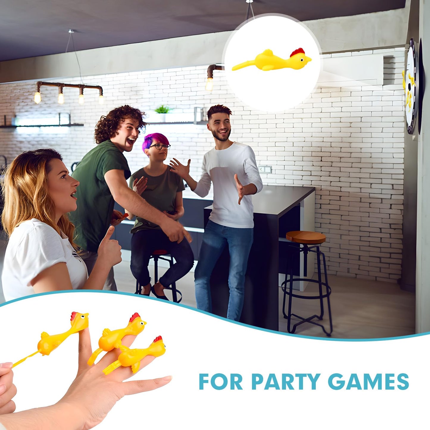 BUVUDI 16 Pieces Rubber Chicken Slingshot Rubber Chickens Flying Chicken Slingshot Flicken Chicken Game Finger Slingshot Chicken Toys Chicken Flingers Flinging Chickens for Party Favors Activity Gift