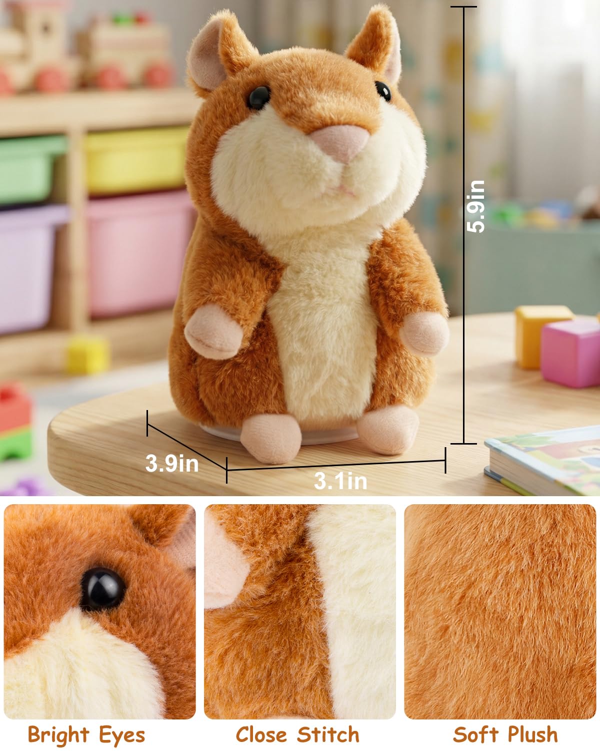 Ayeboovi Toddler Toys Talking Hamster Repeats What You Say, Kids Toys for 2 3 4 5 6 7 8 Year Old Girls Boys Birthday Gift, Stuffed Animals Interactive Learning Autism Toy