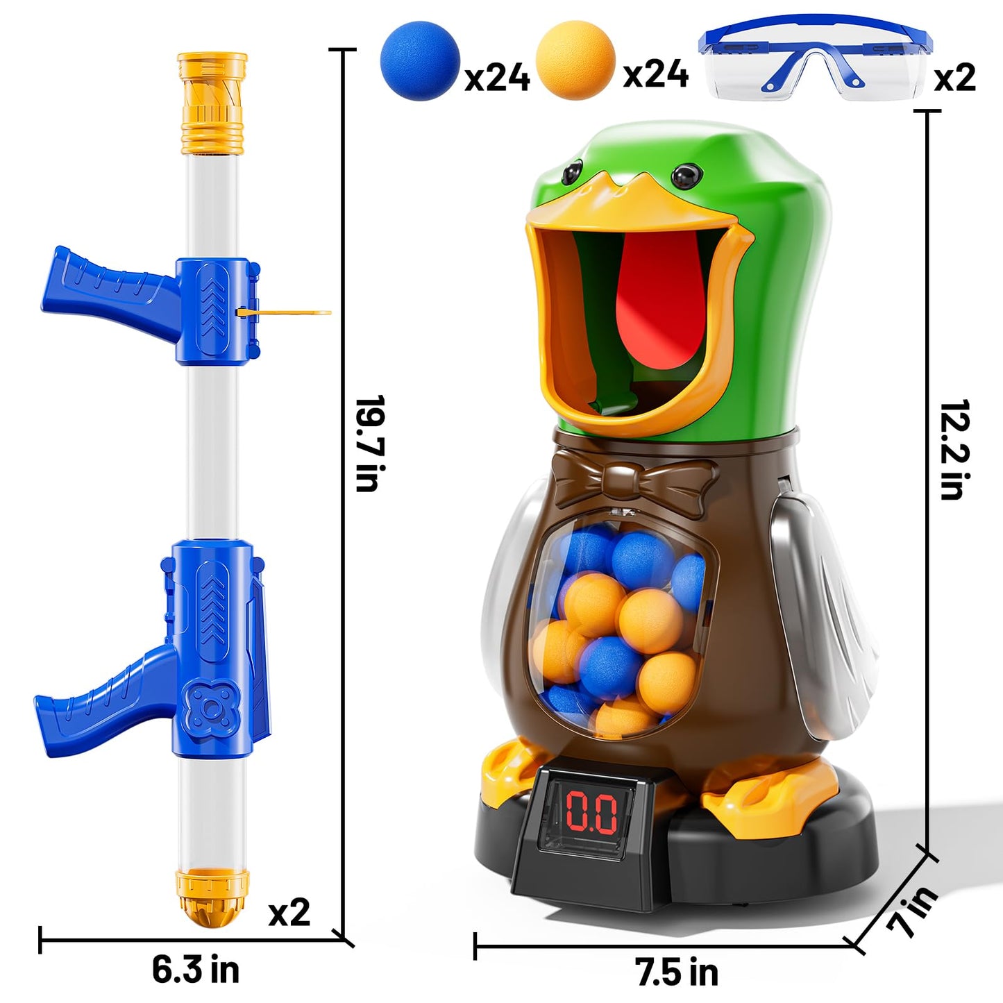 NIPLOOOW Duck Shooting Toys for Kids 3-5, Movable Target Shooting Games with 2 Air Pump Launcher, LCD Score Record, Sound, 48 Foam Balls, Birthday Gift for Boys Girls Ages 3 4 5 6 7 8 Years Old