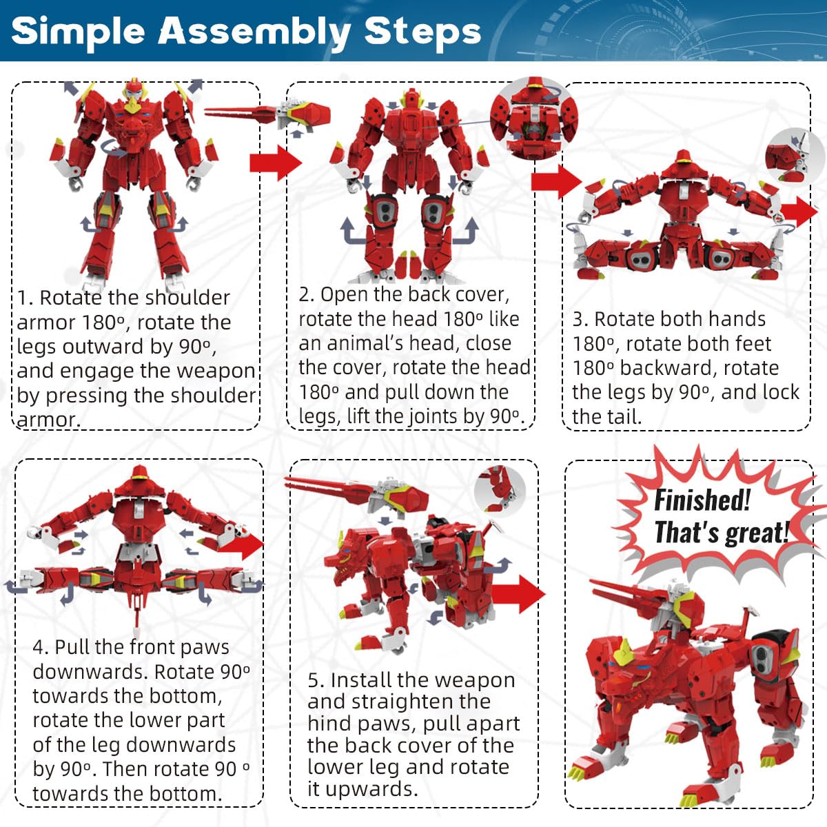 Wenbeier Animal Transforming Robot Toys Kirin Action Figure for Kids 10-in Deformation Robot for Boys & Girls Ages 6 7 8 9 10 (Red)