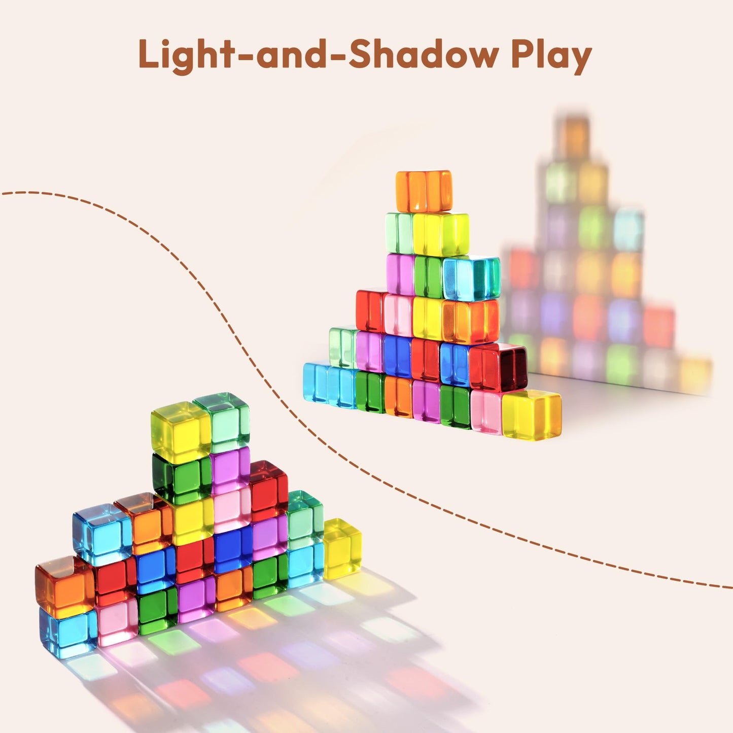 Woodtoe Rainbow Building Blocks for Toddlers, 24 PCS Acrylic Gem Cubes Stacking Blocks, Montessori Stacking Toy for 3 4 5 6 Year Old, Educational STEM Creative Sensory Toy Gifts for Kids Boys Girls