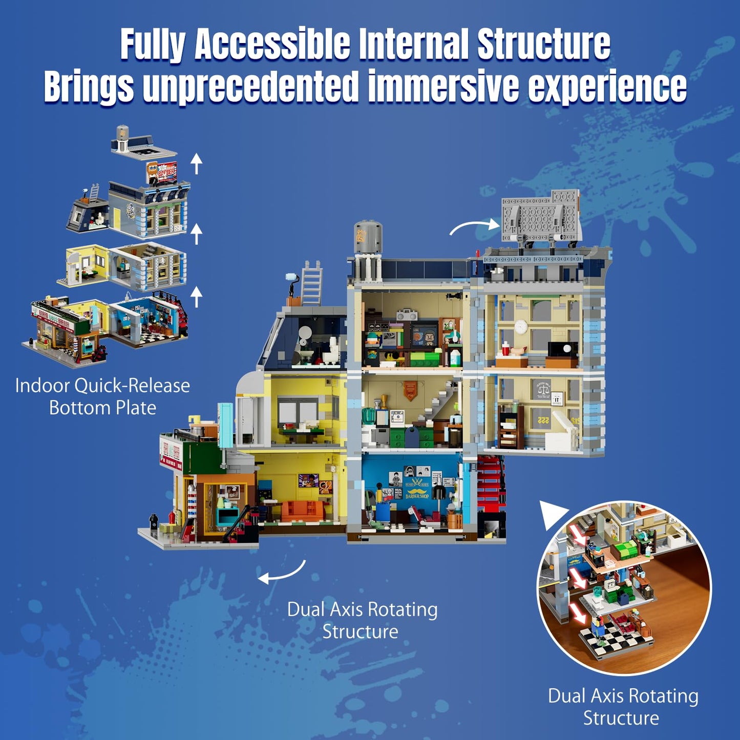 Lumibricks Barbershop Lighting Building Bricks Set - Street Fusion City Town Modular Playset Collection Display kit with Minifigures 2557 Pcs for Adults & Teens & Life Enthusiasts