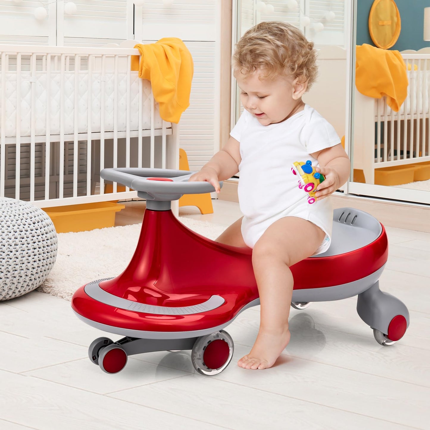HONEY JOY Wiggle Car, 2 in 1 Swing Car for Kids, LED PU Flashing Wheels, No Batteries, Gears or Pedals, Uses Twist, Turn, Ride On Toy for Toddlers Boys Girls 3 Years and Up (Red)