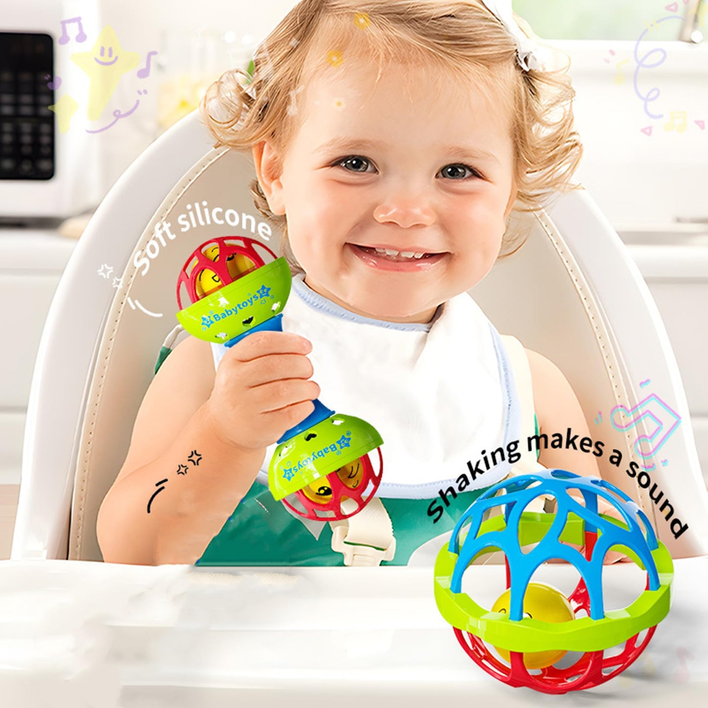 HAOHAOSHUA 8pcs Baby Rattles Toys Set for 3+ Months,Easy-Grasp Ball,Plastic Ringdrum,Barbell Rattles,Shakers and Teethers,BPA-Free,Lightweight,Unisex,Baby Gift