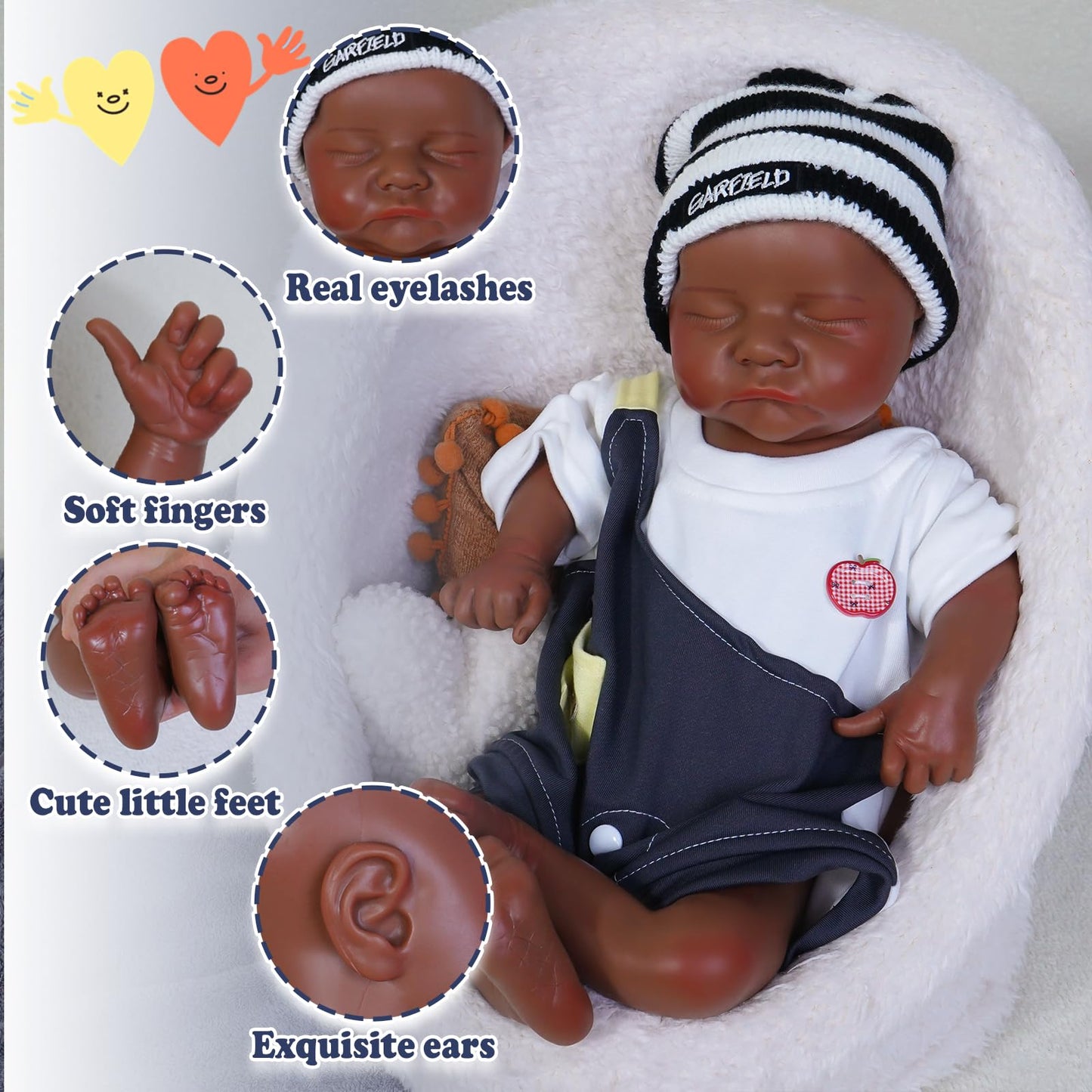Maletofe 17 inches Full Silicone Reborn Baby Dolls Boys, Washable Silicone Body Lifelike Baby, Sleeping Newborn Doll, for 3 + Year Old Gifts with Gift Box (Gran-Dark)