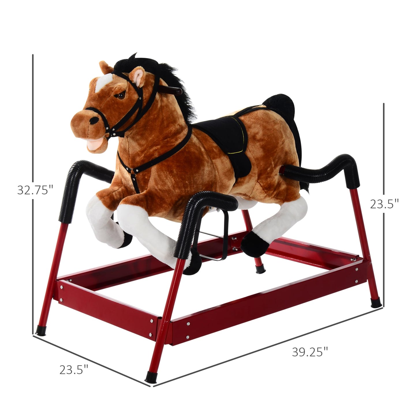 Qaba Durable Plush Toddlers Spring Rocking Horse, Bouncing Rocker Toy with Realistic Sounds