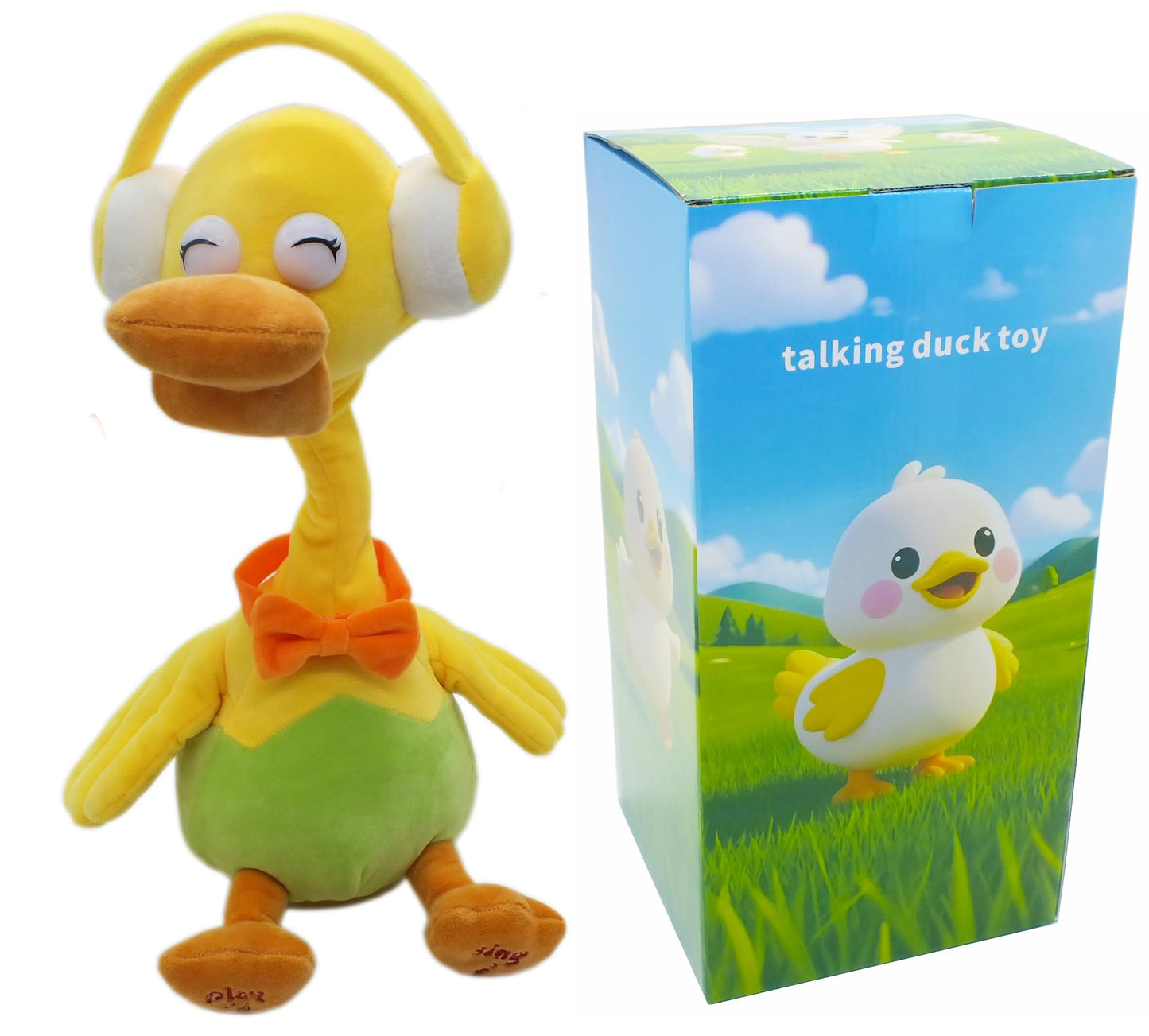 Talking Duck Toy Mimicking Recording Plush & Interactive Toy ，With Twisting Neck and Flapping Wings, Repeating What You Say，Singing, Recording, for Kids Gift for Boy & Girl（Headphone Duck Toy).
