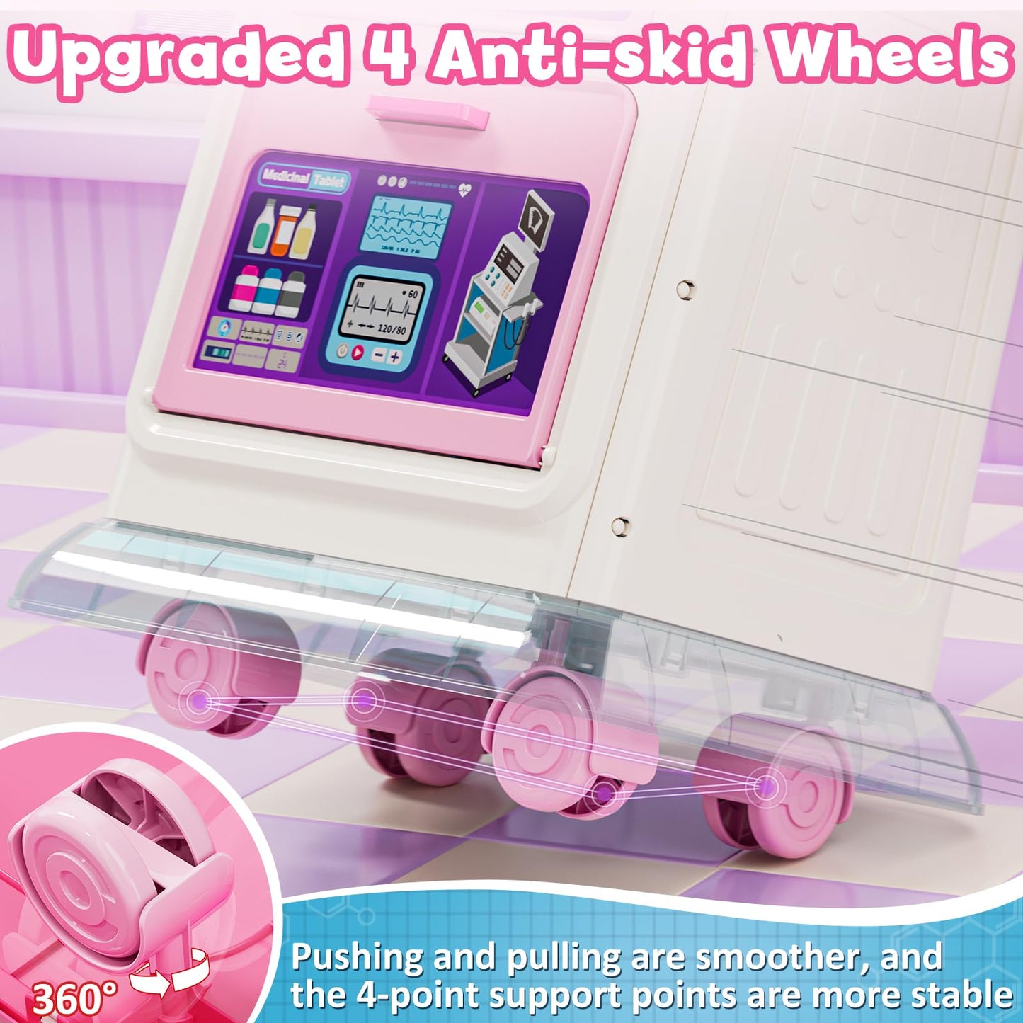 Lehoo Castle Doctor Kit for Toddlers 3-5 Pink, Gifts for Girls 2-4 Years Old, Kids Doctors Play Set, Mobile Cart with Lights and Sound, Toys for Girls 3+ 4 5 Years Old, Christmas