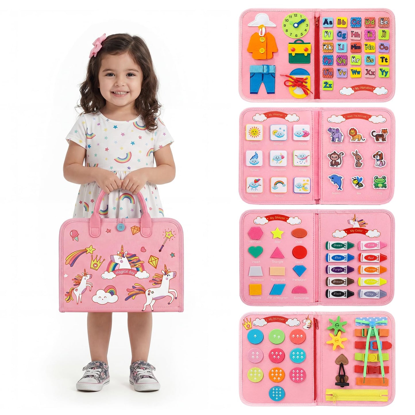 Mulaisu Toddler Busy Board Montessori Toys for Toddlers Girls 1-3 Year Old Birthday Gifts, Sensory Busy Book Learning Educational Activities, Airplane Car Travel Toy