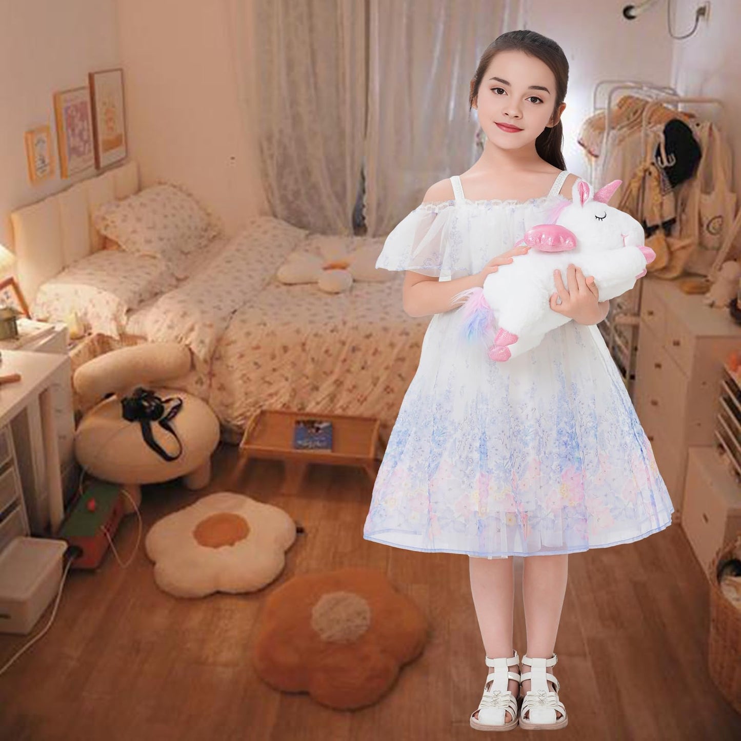 16 Inch Soft Unicorn Stuffed Animals PlaySet - Cuddle Plush Mommy With 4 Baby Rainbow Flying Plush Pillow Toy With Wings for Kids and Lovers