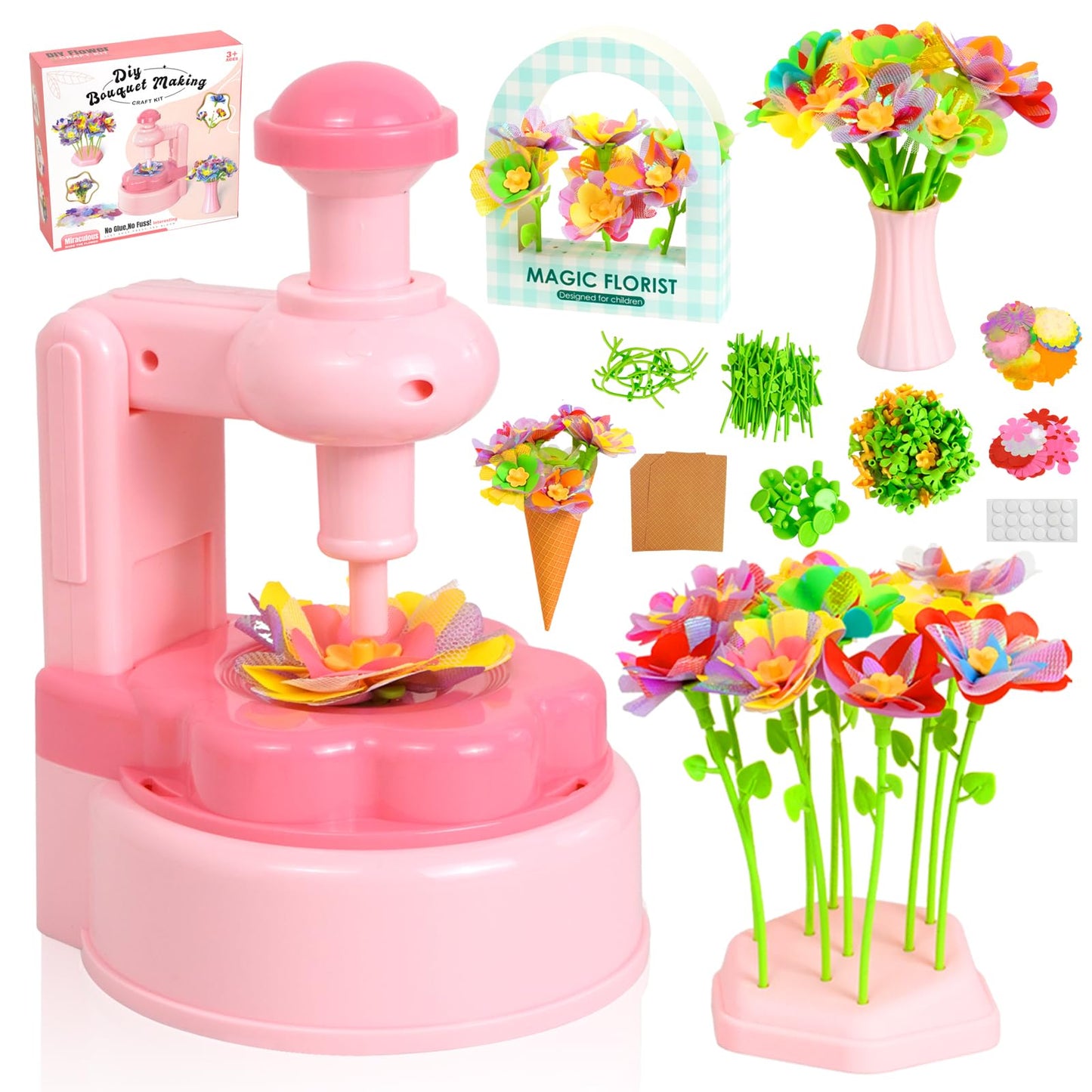 PIGETALE Fabric Flower Bouquets Toys for Girls 3 4 5 6 7 8 9 10 Years Old, DIY Arts & Crafts Kit for Kids Ages 4-8, Educational Preschool Learning Gardening Toys for Toddlers Christmas Birthday Gifts