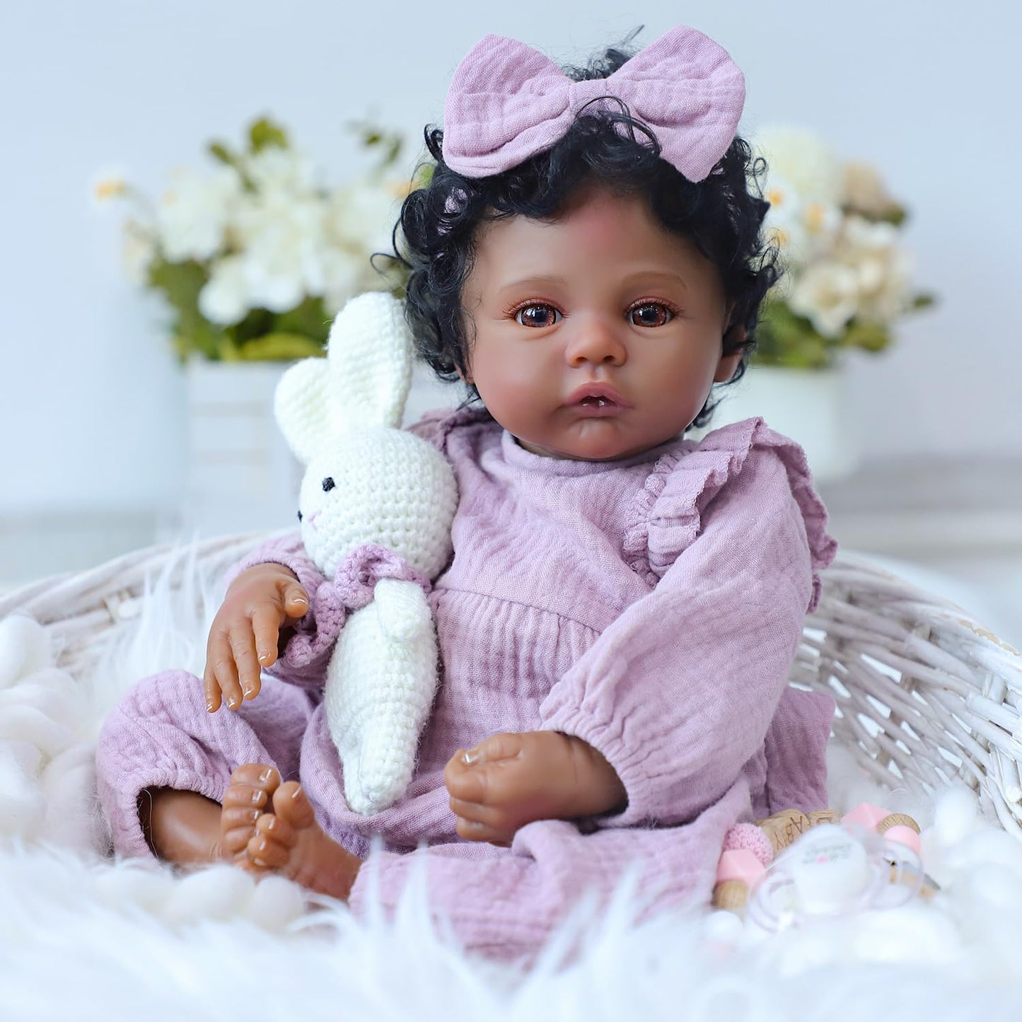 WOOROY Realistic Reborn Baby Dolls Black Girl – 18 Inch African American Newborn Doll, Lifelike Real Life Handcrafted Soft Cloth Body with Accessories Gift Set for Kids Age 3+