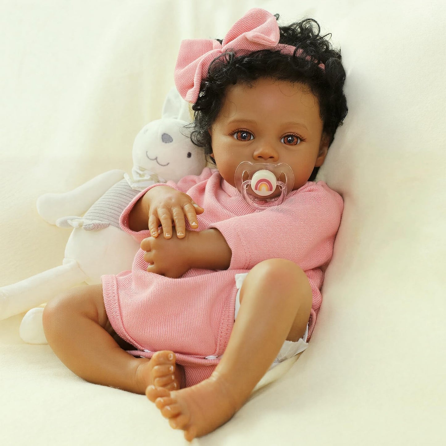 WOOROY Reborn Baby Doll Black Girl, 18 Inch Realistic African American Newborn Real Life Baby Doll, Handmade Realistic Vinyl Lifelike Baby Doll with Clothes for Kids and Collectors