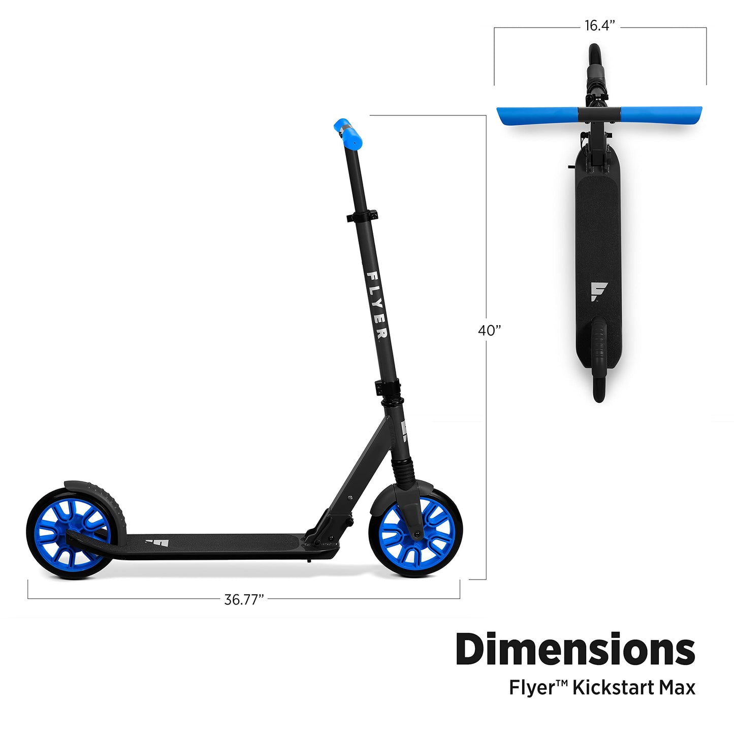 Flyer Kickstart Max, Radio Flyer Kick Scooter, Adjustable Handlebars & Foldable, Blue Scooter 8+ Years, and up to 220 lbs